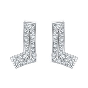 L letter zircon small earrings niche simple sterling silver earrings exquisite temperament earrings high-end