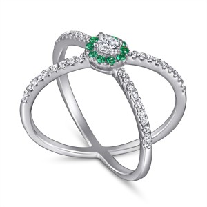 Green zircon French circle cross female ring niche design