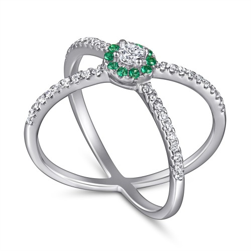Green zircon French circle cross female ring niche design