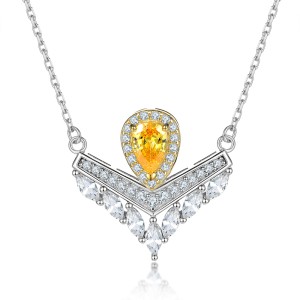 Zircon Gemstone Pendant V-Shaped Crown Necklace Female Niche High-end Sterling Silver